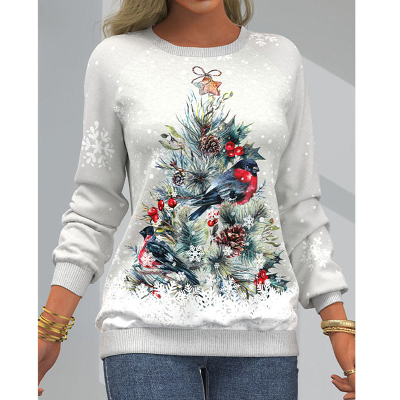 Women’s Digital Print Raglan Sleeve Sweater – Loose-Fit Round Neck Printed Pullover, 3 Colors, S–3XL