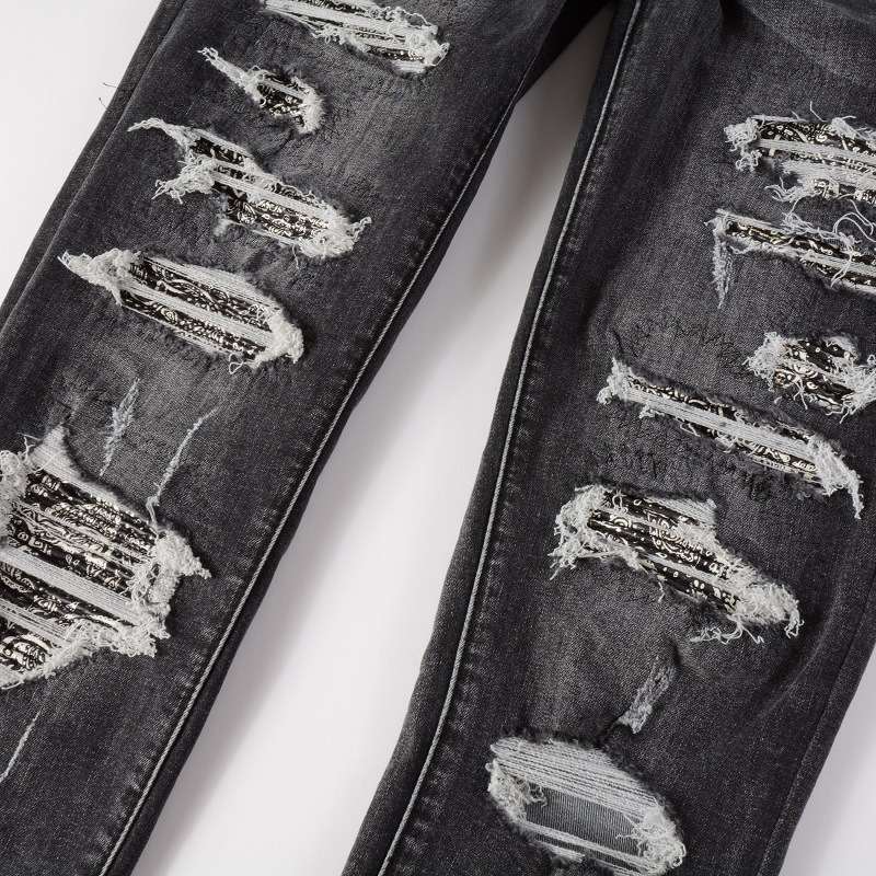 Men’s High Street Patchwork Slim-Fit Denim Pants – USA