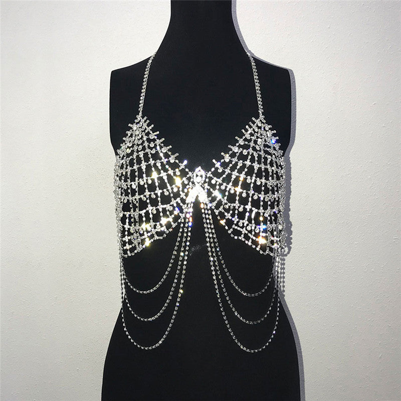 Exaggerated Rhinestone Chest Chain Necklace