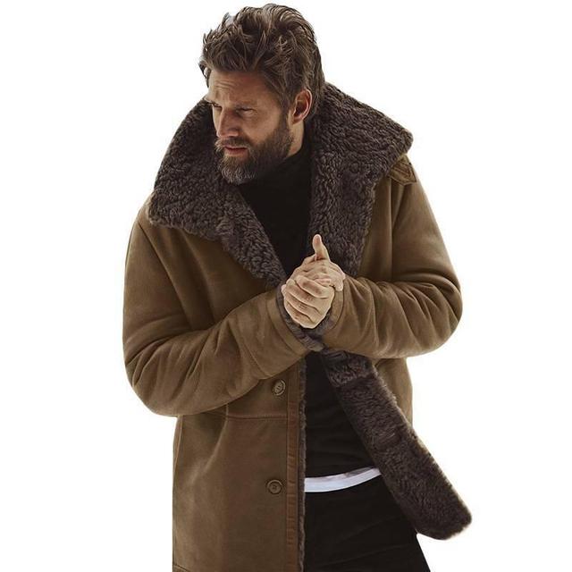 Men’s Winter Thick Fleece-Lined Leather Trench Jacket – USA