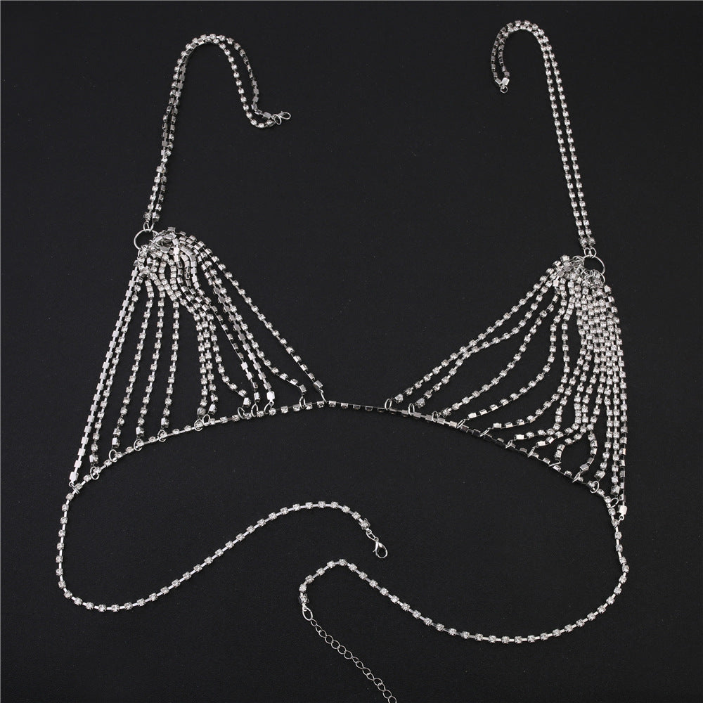 Women’s Exaggerated Rhinestone Body Chain – Diamond-Encrusted Bikini Necklace, Gold & Silver