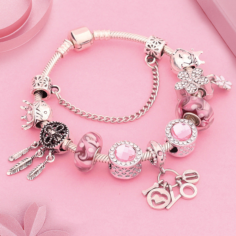 Women’s Romantic Glass Bead Bracelet – Vintage Crystal Beaded Wrist Jewelry