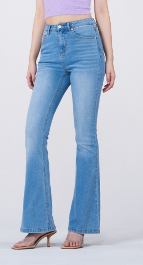 Women’s High-Waist Blue Slim-Fit Flared Jeans – Cotton Blend Bell-Bottom Denim with Slash Pockets, XS–2XL