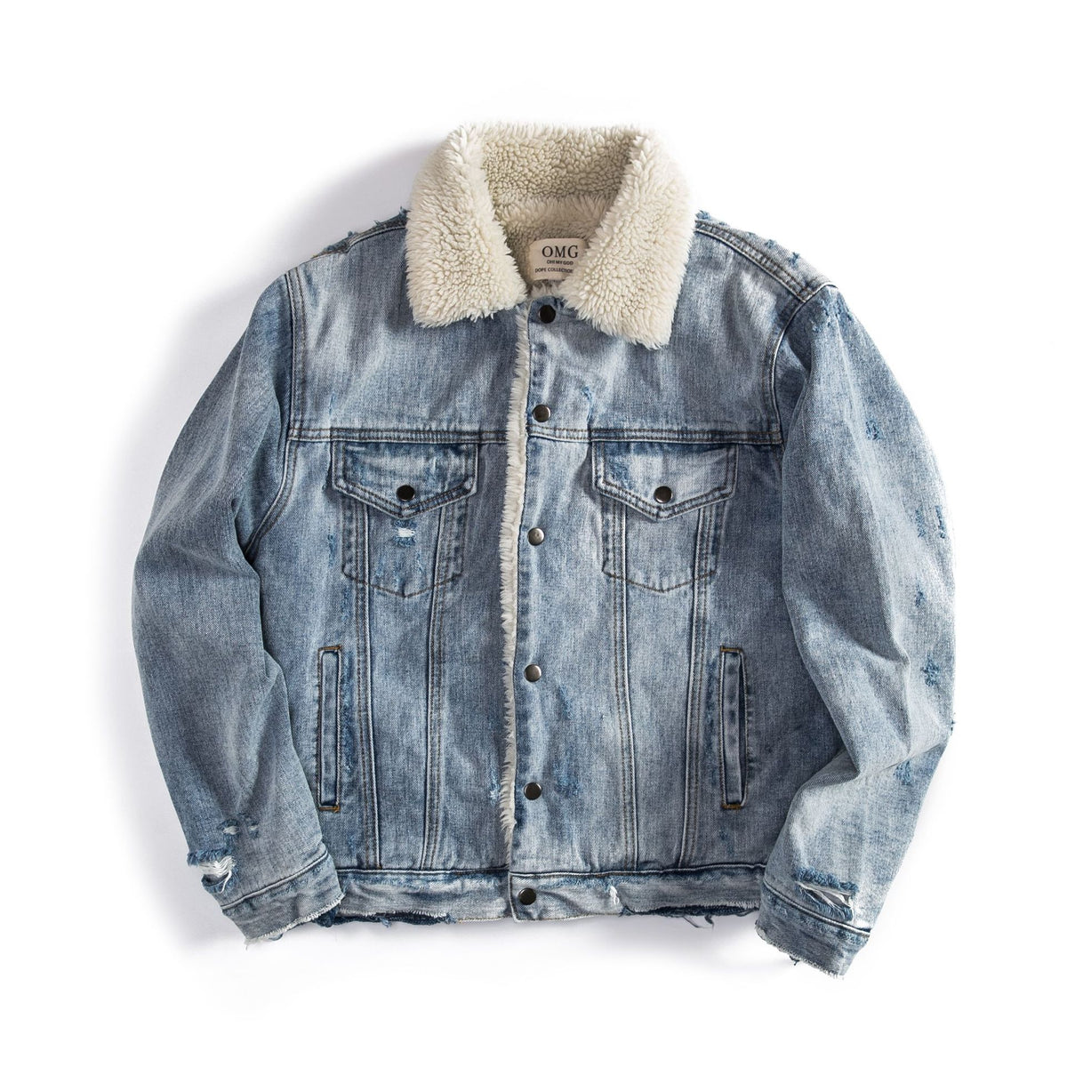Men’s Distressed Lamb Wool Denim Jacket – Winter – USA