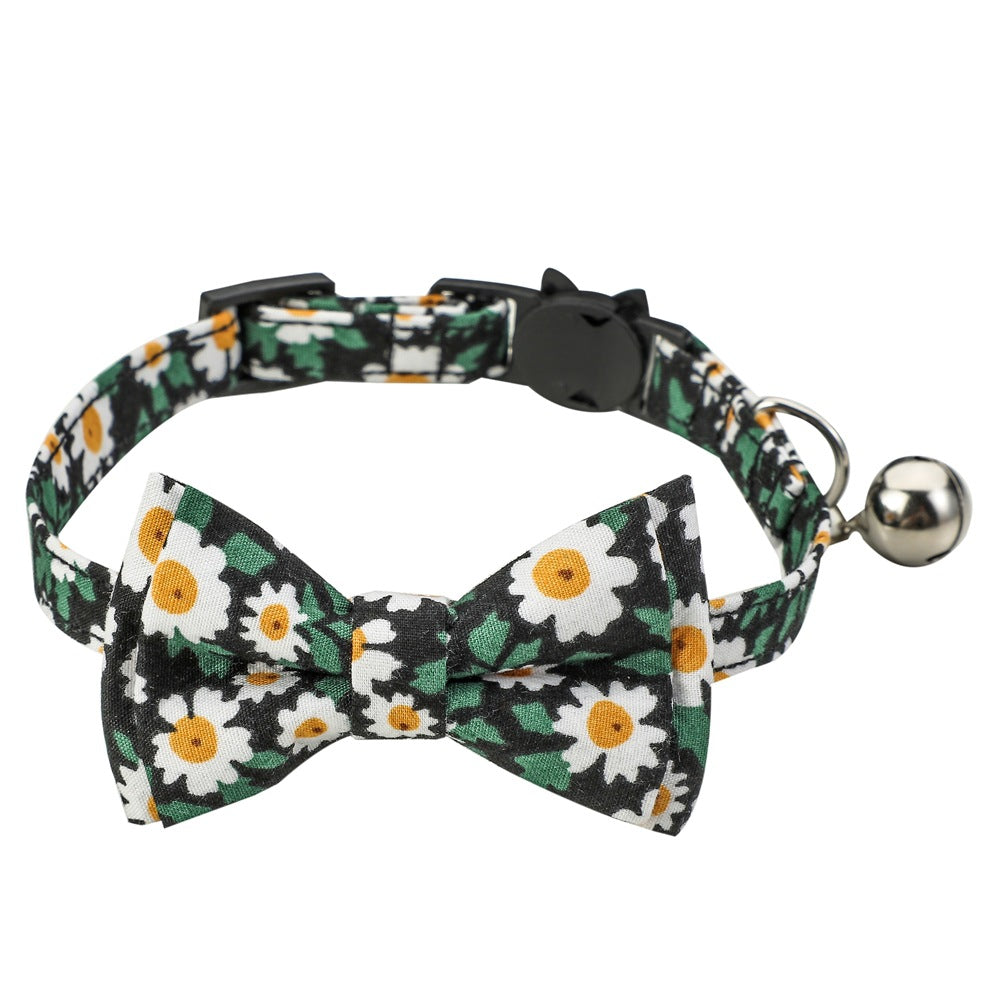 Cotton Floral Cat Collar with Bow – Adjustable 28CM Fashion Collar & Scarf for Cats