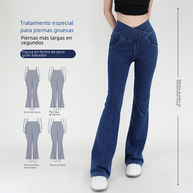 Women’s High-Waisted Flared Jeans – Super Stretch Cross-Pocket Bootcut Denim, S–XXL