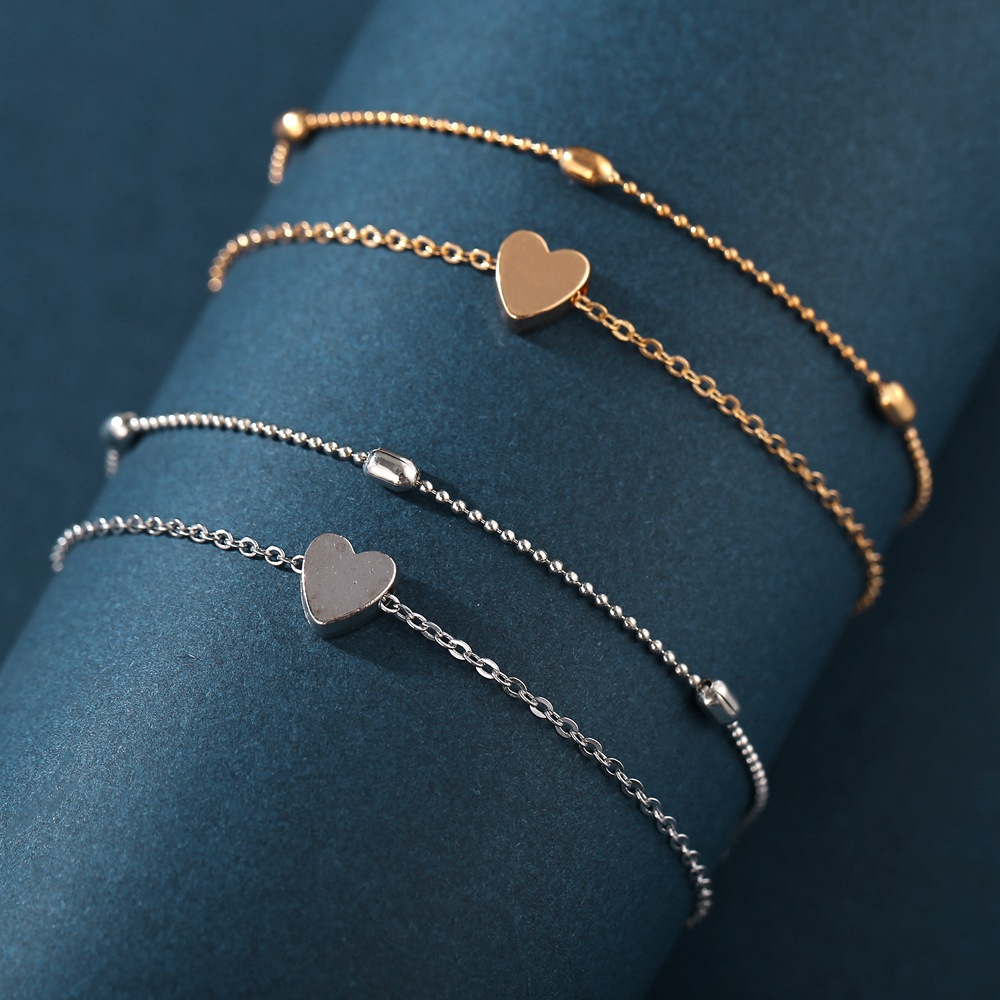 Double Layer Heart & Bead Anklet