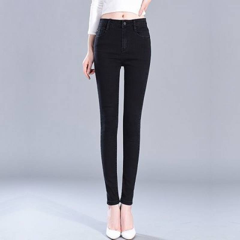 Women’s High-Waisted Elastic Slim-Fit Jeans – Stretch Cotton Denim in Black, Blue & Light Blue, Sizes 26–32