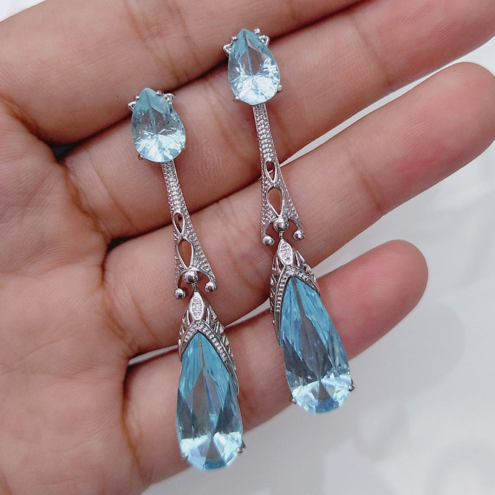 Minimalist Blue Crystal Water Drop Earrings for Women – Elegant Dangle Jewelry