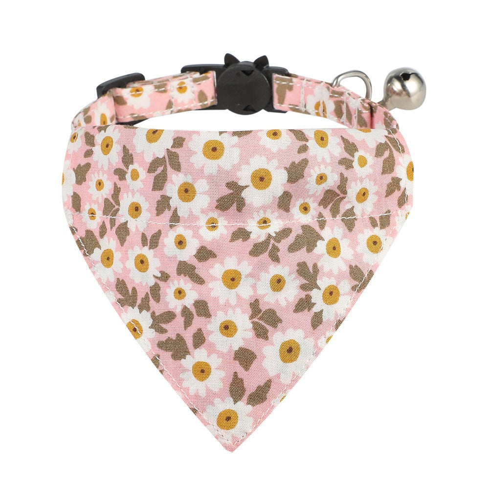 Cotton Floral Cat Collar with Bow – Adjustable 28CM Fashion Collar & Scarf for Cats