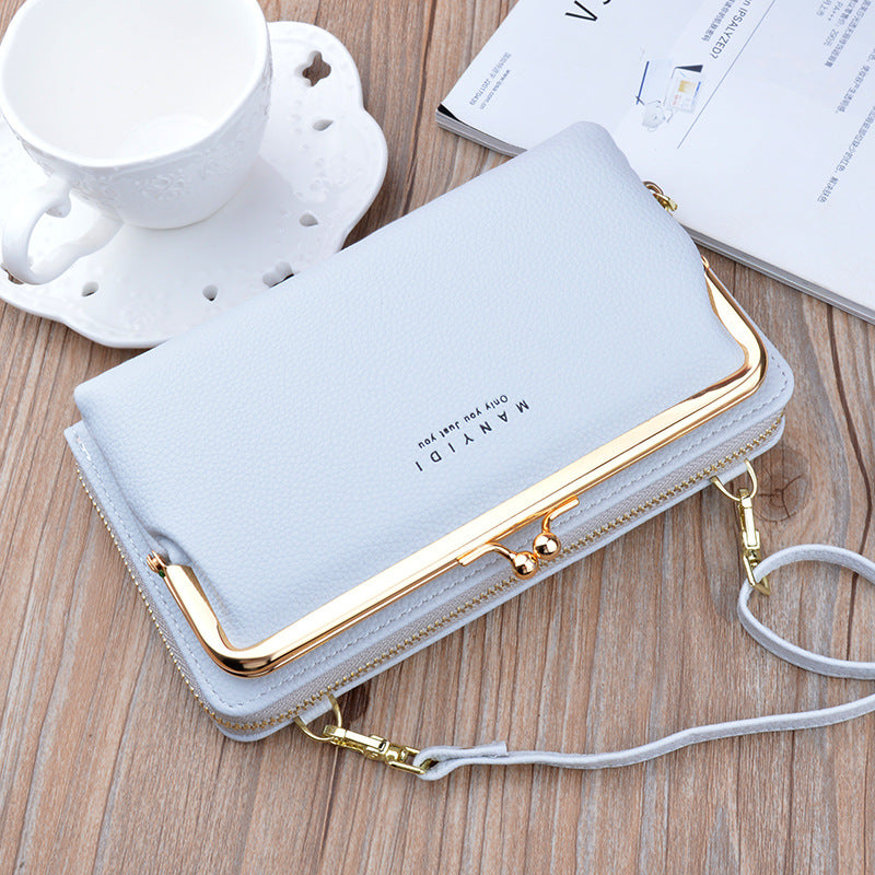 Lock Crossbody Bag for Women – Lychee Pattern PU Leather Mobile Phone Clutch Wallet with Card Slots