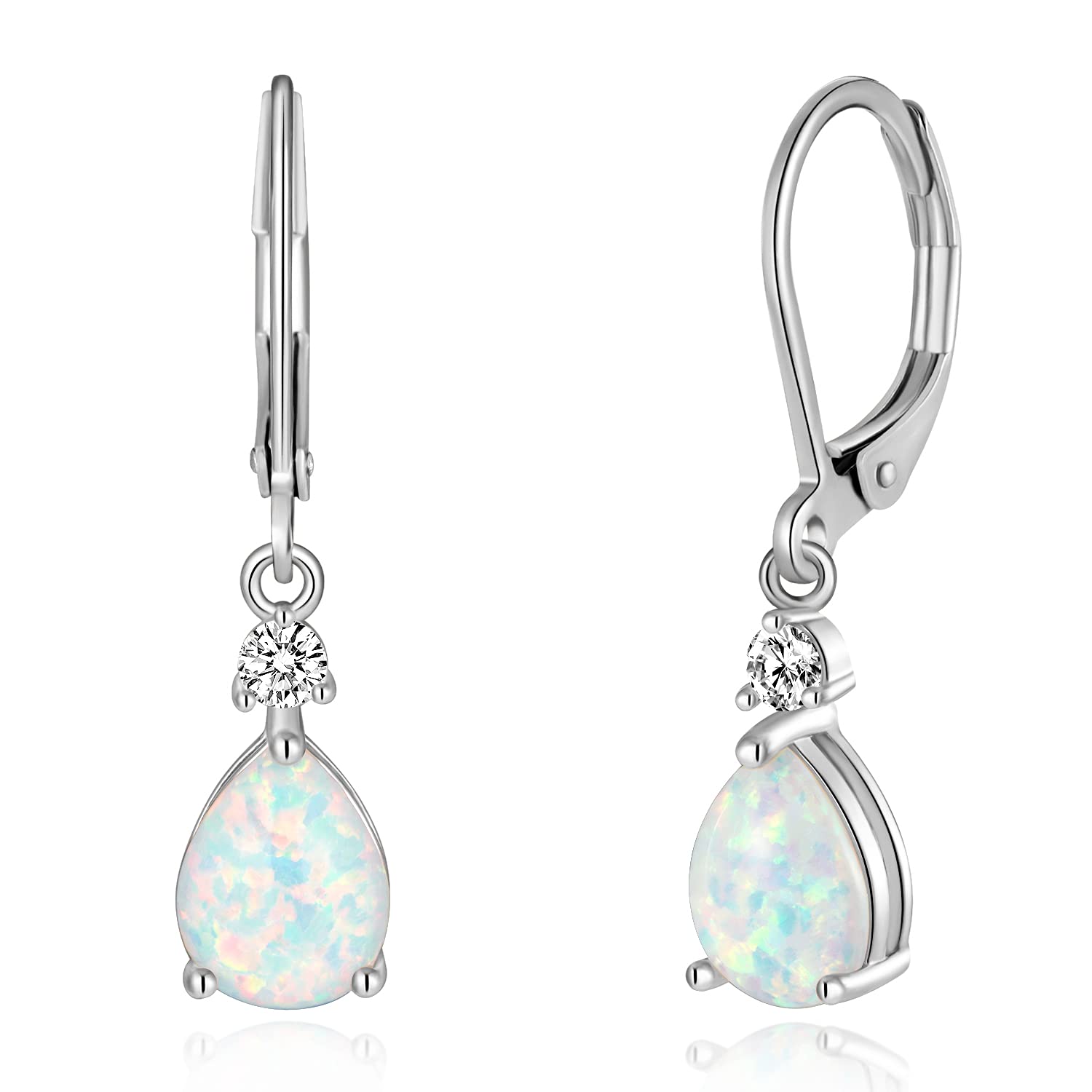 CiNily Opal Dangle Earrings – White Gold Plated Leverback Drop Earrings