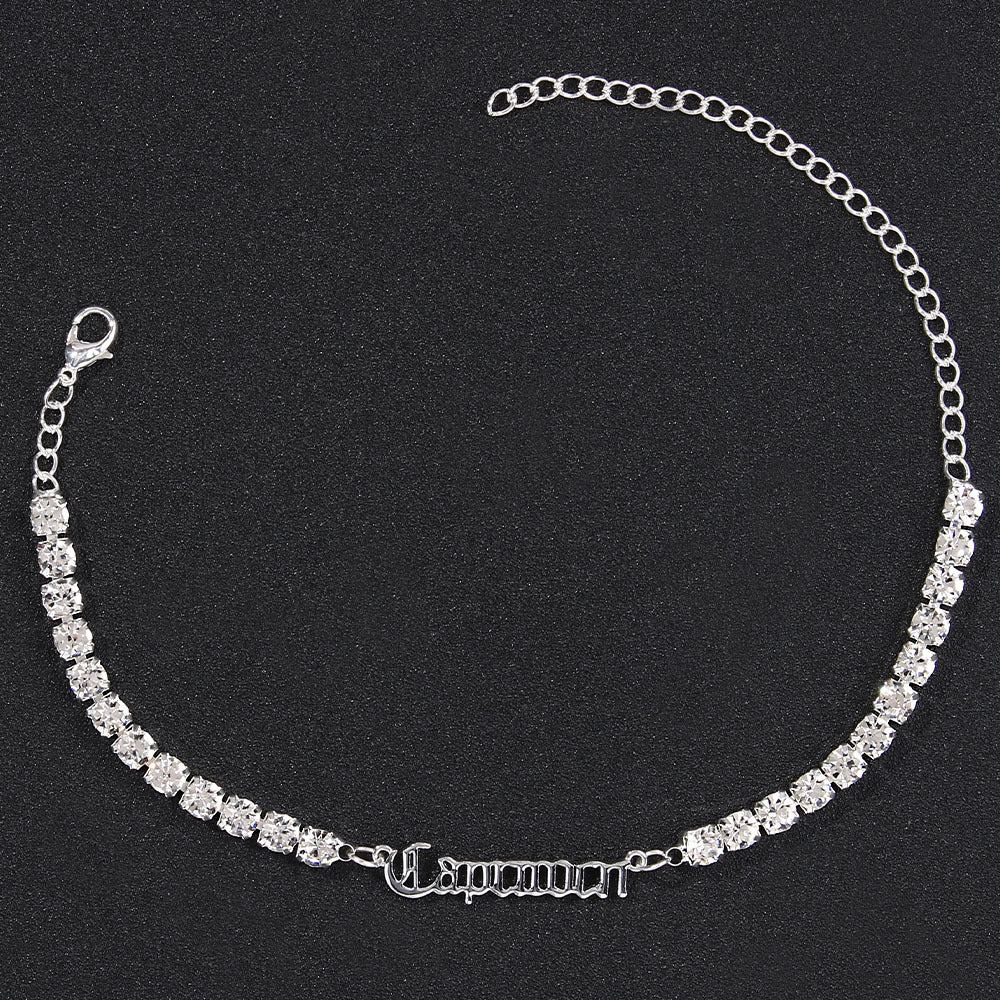 Stainless Steel Zodiac Anklet with Rhinestones