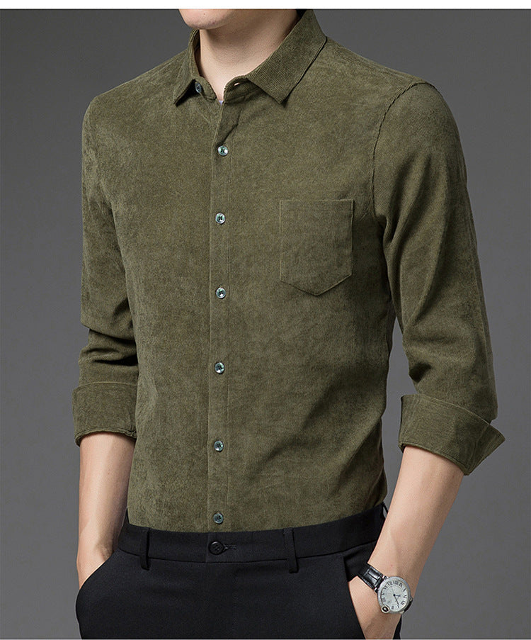 Men’s Thickened Long Sleeve Casual Shirt – Warm Lapel Cardigan Shirt, M–4XL