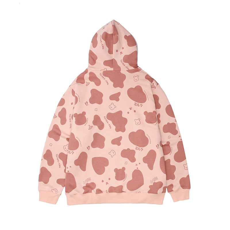 Unisex Fleece Hooded Pullover Sweater – Cotton Blend Japanese Casual Hoodie, Pink & White, S–XL