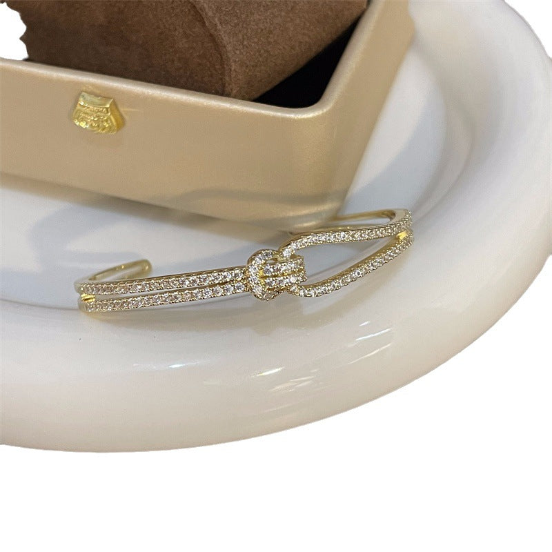 Women’s Diamond-Encrusted Open Cuff Bracelet – Gold & Silver Sparkling Jewelry