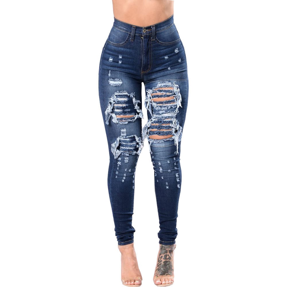 Skinny Ripped Jeans for Women – High-Waisted Distressed Denim