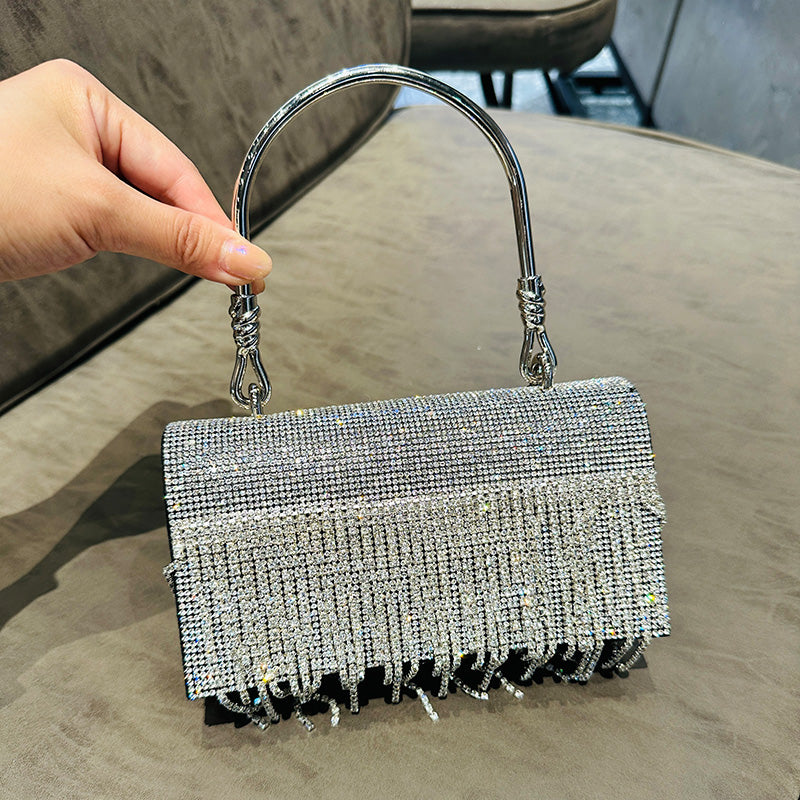 Luxury Rhinestone Evening Clutch Bag for Women – Sparkling Box Handbag with Tassel