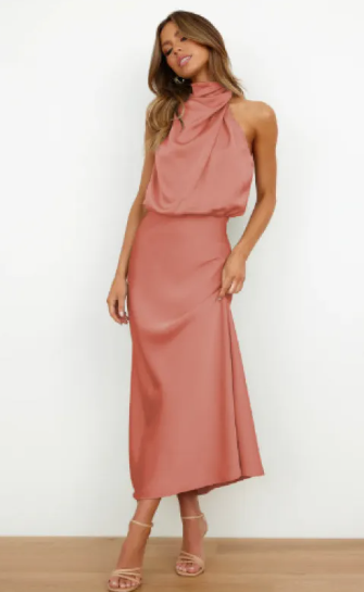 Women’s Solid Color Satin Maxi Dress – Elegant Flowing Evening & Formal Dress, S–5XL