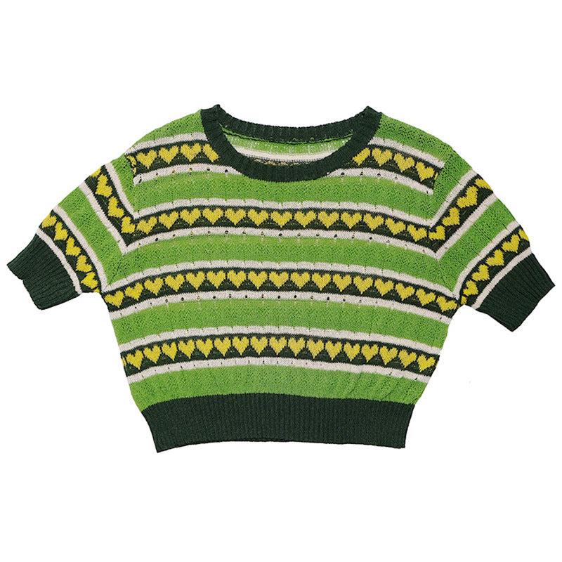 Avocado Green Knit Short Sleeve T-Shirt for Women