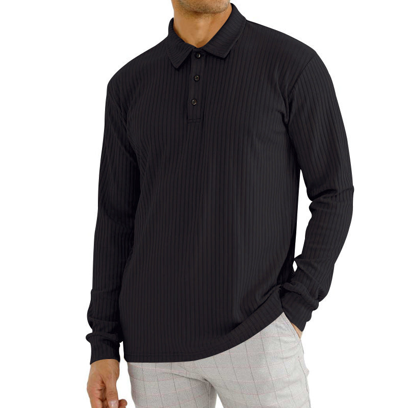 Men’s Vertical Stripe Long Sleeve Polo Shirt – Loose Fit Casual Lapel Top, S–3XL