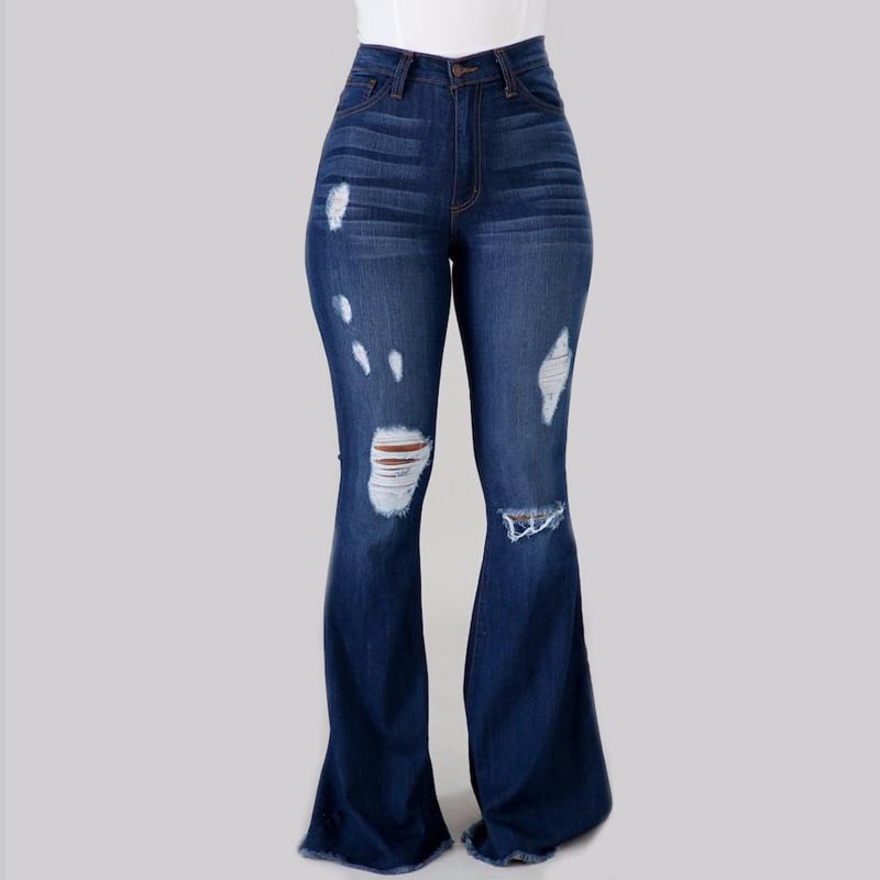 Women’s Slim-Fit Ripped Jeans – Polyester & Spandex Curve-Hugging Denim in Light & Dark Blue, S–3XL