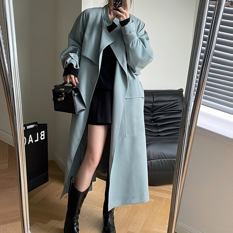 Women’s Long Fashion Trench Coat – Spliced Skirt-Silhouette Polyester Coat, XS–M