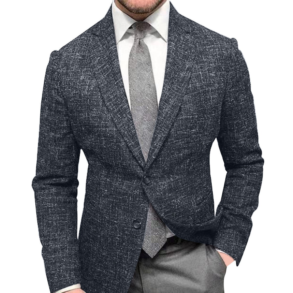 Men’s Plaid Business Blazer – Long Sleeve Spring & Fall Formal Jacket, S–3XL