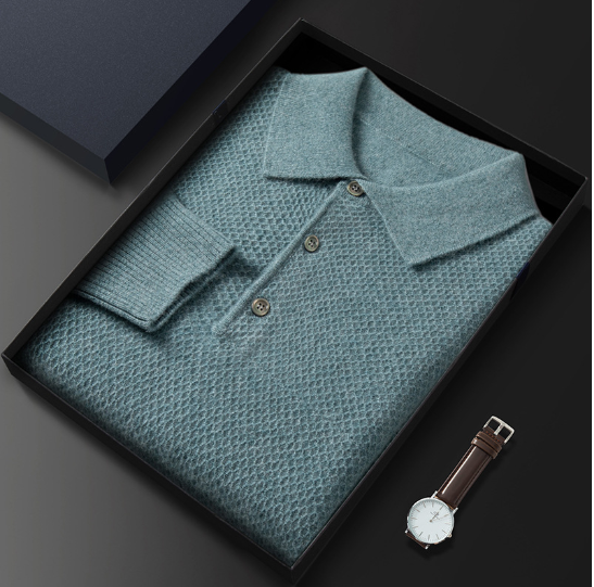 Men’s Luxury Cashmere Knitted Polo Collar Shirt – Soft Warm Winter Knit Top, S–3XL