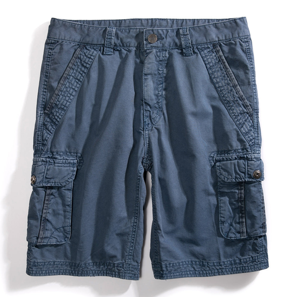 Men’s Casual Solid Color Multi-Pocket Five-Point Shorts – Cotton Summer Casual Wear
