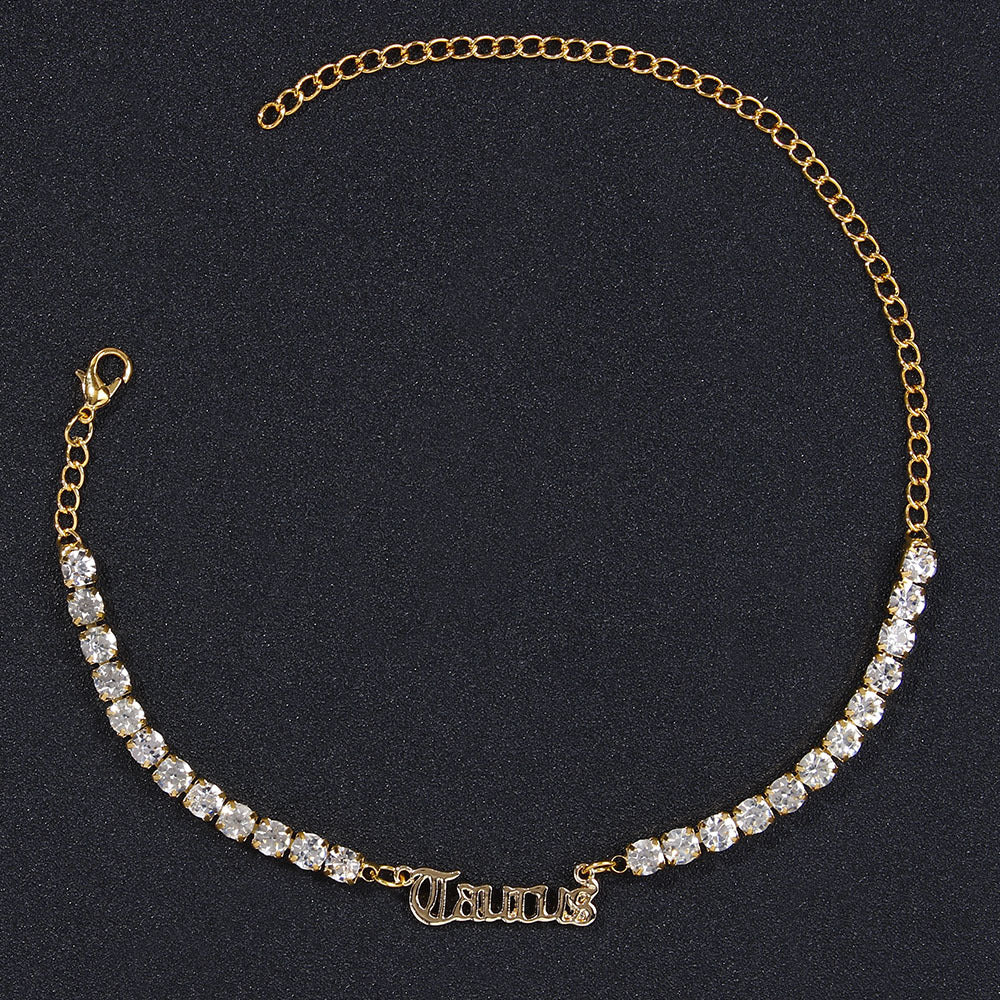 Stainless Steel Zodiac Anklet with Rhinestones