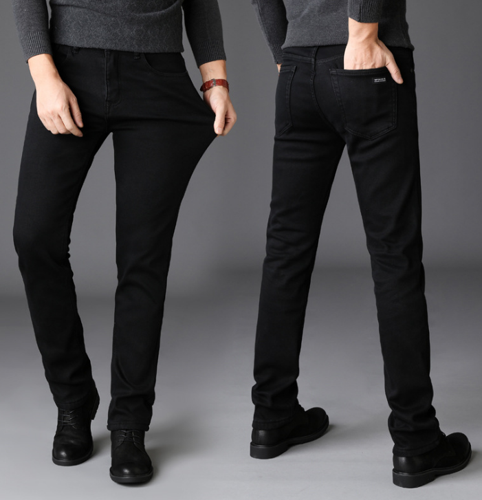 Men’s Slim-Fit Black Jeans – Straight-Cut Casual Denim Pants, Sizes 28–40