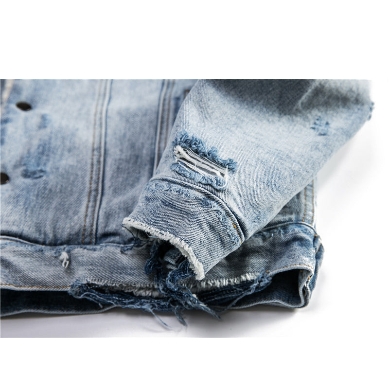 Men’s Distressed Lamb Wool Denim Jacket – Winter – USA