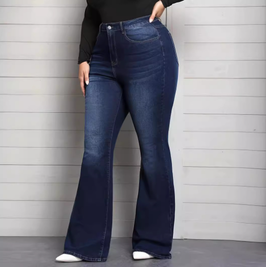 Women’s High-Waisted Stretch Bootcut Jeans – Blue Plus Size Flared Denim, XL–5XL