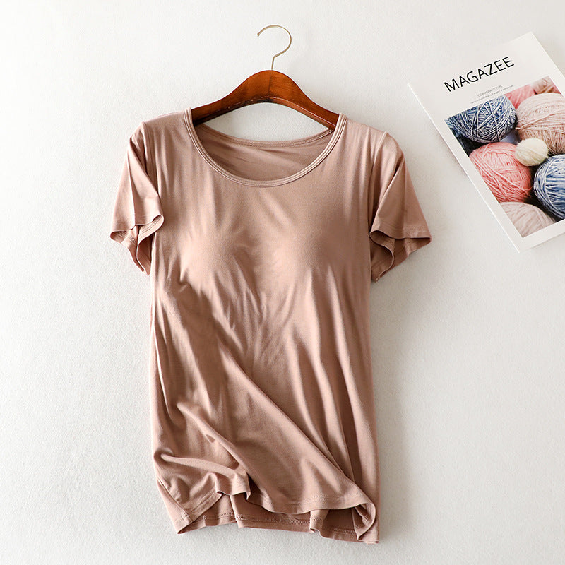 Modal Short Sleeve T-Shirt with Chest Pads for Women