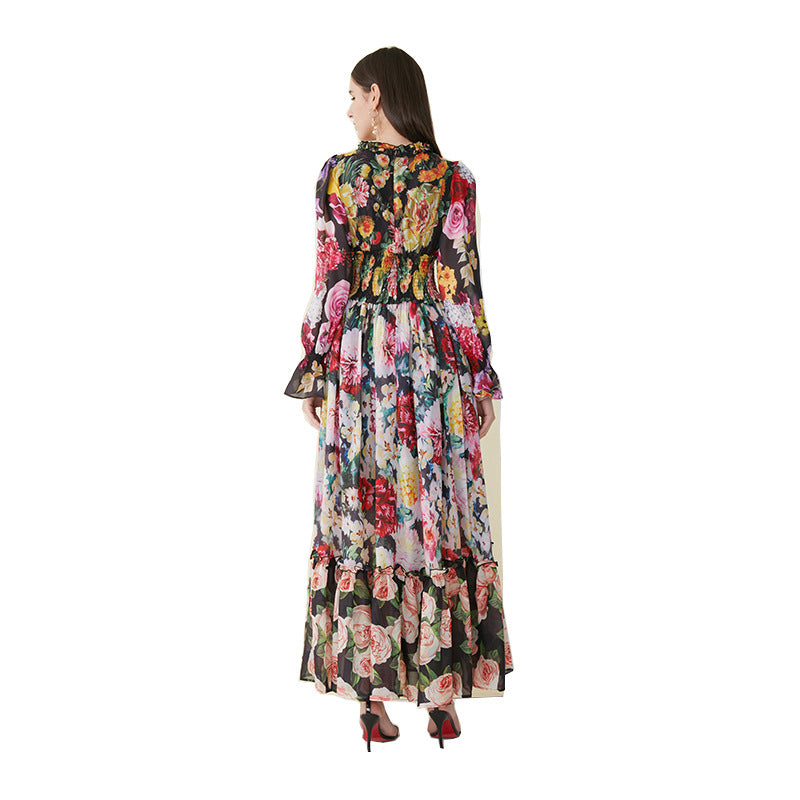 Women’s Red Floral Princess Maxi Dress – Breathable Printed Long Dress, S–XL
