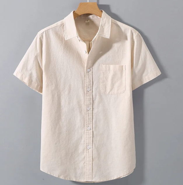 Men’s Breathable Hemp Blend Lapel Shirt – Relaxed Fit Short Sleeve Summer Shirt, M–4XL