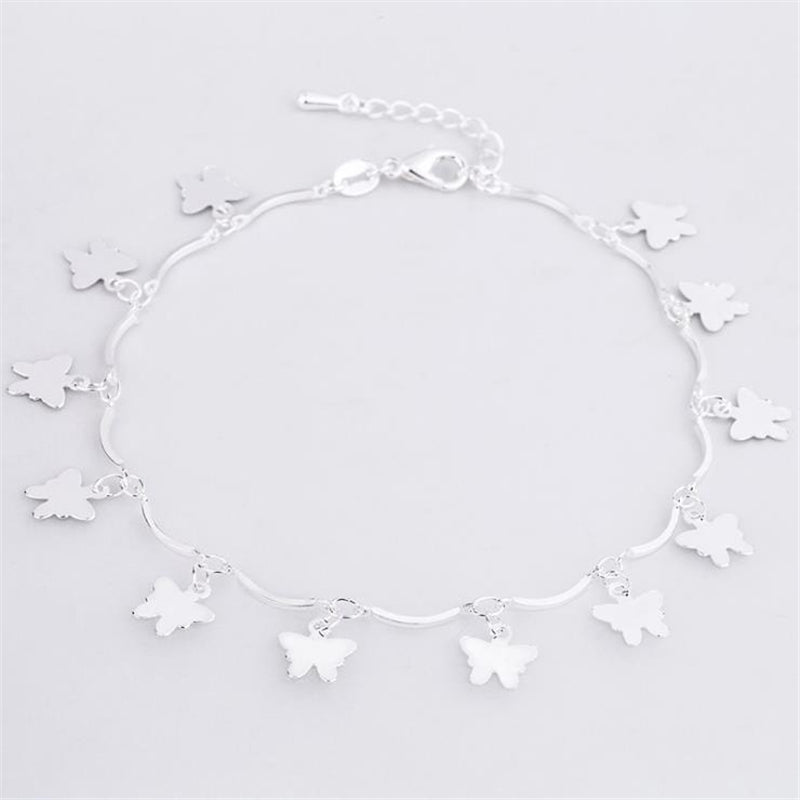 925 Sterling Silver Butterfly Ankle Bracelet for Women