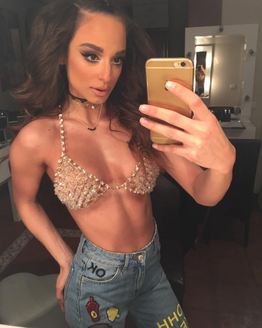 Women’s Rhinestone Chest Body Chain – Adjustable Handmade Statement Jewelry, Gold & Silver