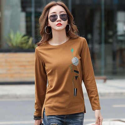 Korean Fashion Printed Cotton T-Shirt for Women