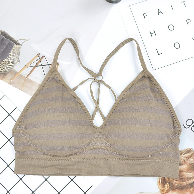 Women’s Striped Stitching Strappy Bra – Stylish Everyday Lingerie