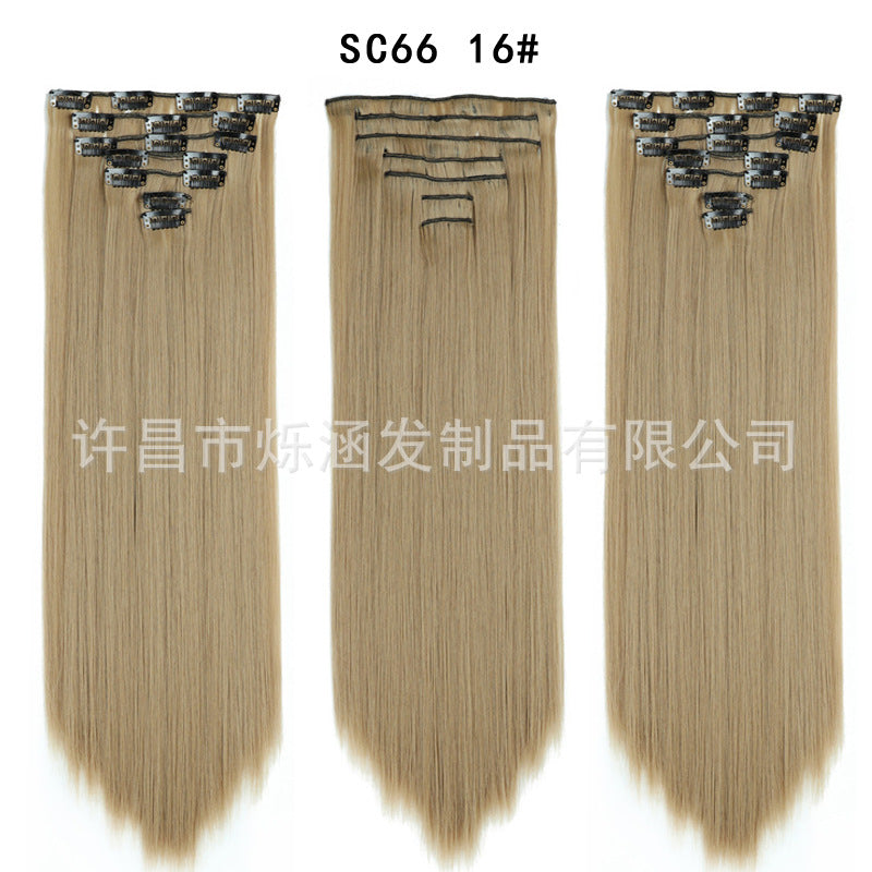 7-Piece Traceless Long Straight Hair Extensions – High-Temperature Silk, 57 Colors