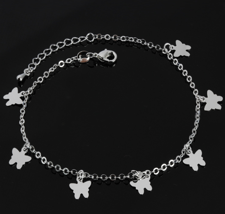 Silver Double Layer Star and Heart Charm Anklet