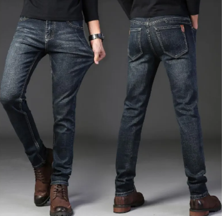 Men’s Slim-Fit Casual Jeans – 82.6% Cotton Straight-Leg Mid-Waist Denim Pants, Sizes 28–36