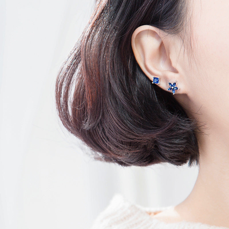 Blue Flower Stud Earrings – Elegant Floral Fashion Jewelry – USA