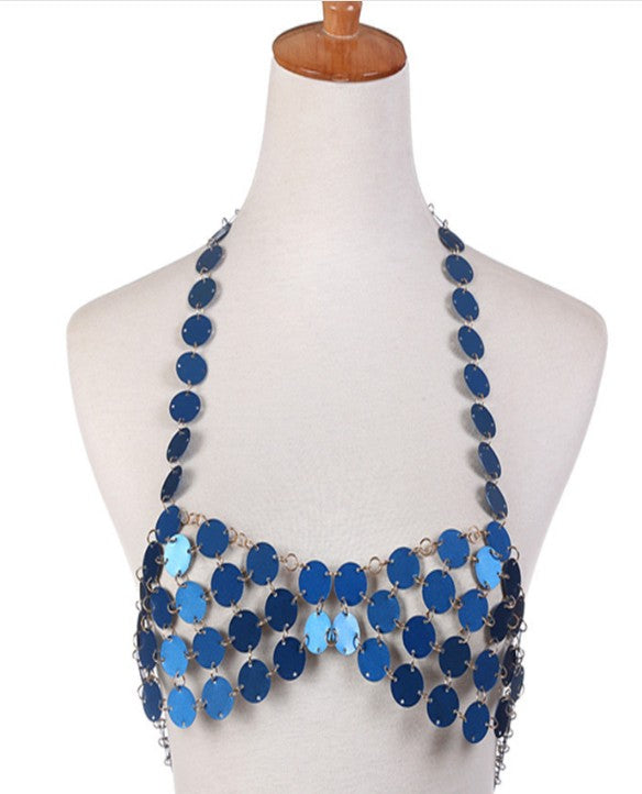 Women’s Sequin Body Chain Necklace – Shimmering Bikini Beach & Festival Jewelry, 3 Colors