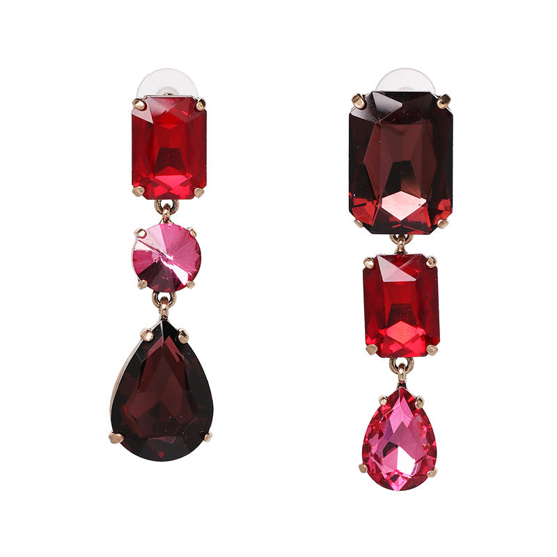 Modern Geometric Diamond Earrings – Colorful Alloy Stud Jewelry for Women