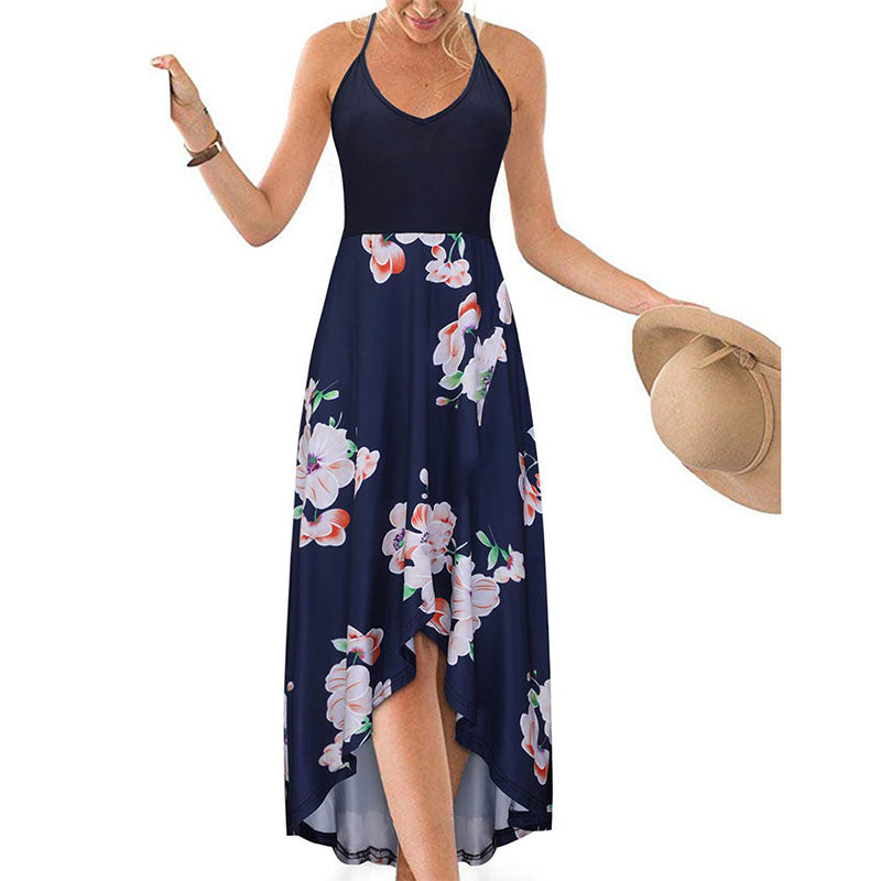 Women’s V-Neck Backless Summer Maxi Dress – Color Block Sleeveless Dress S–5XL
