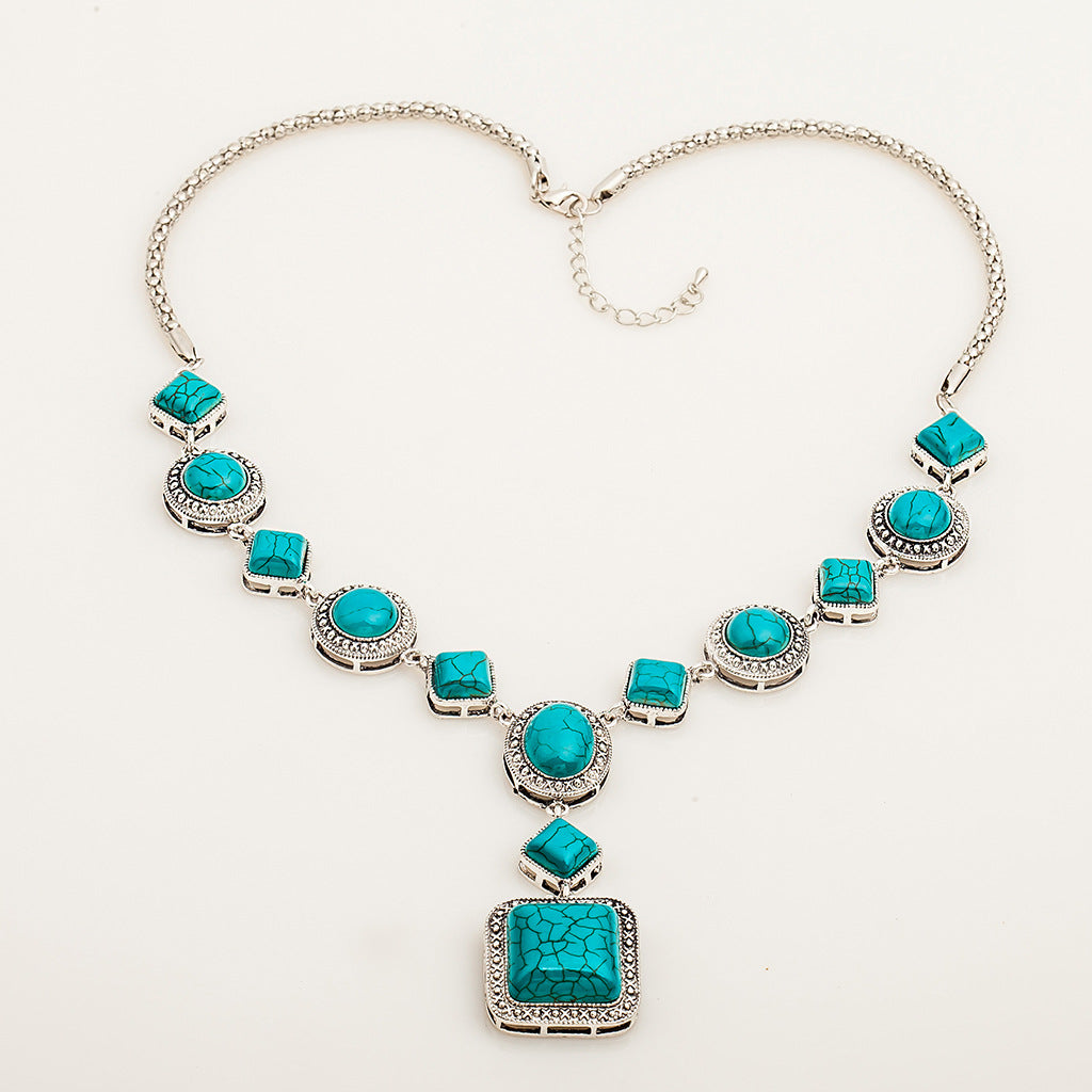 Turquoise Vintage Geometric Alloy Necklace