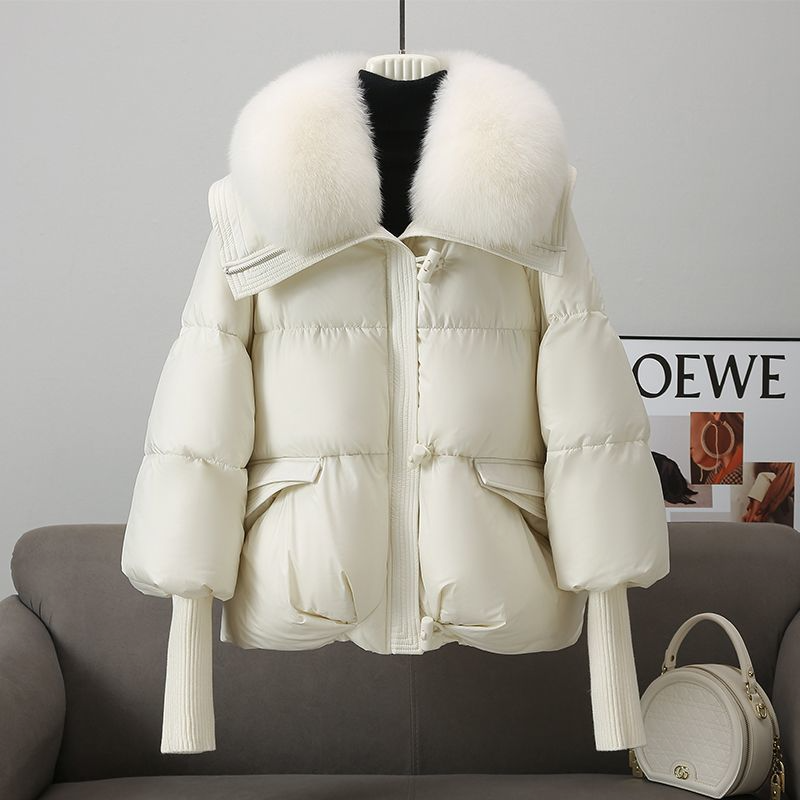 Women’s Down Cotton-Padded Jacket – Long Sleeve Zipper Warm Commuter Coat, Brown, Black & White, M–2XL